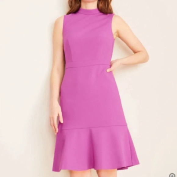 NWT Ann Taylor Doubleweave Mock Neck Flounce Dress Purple Size 6P